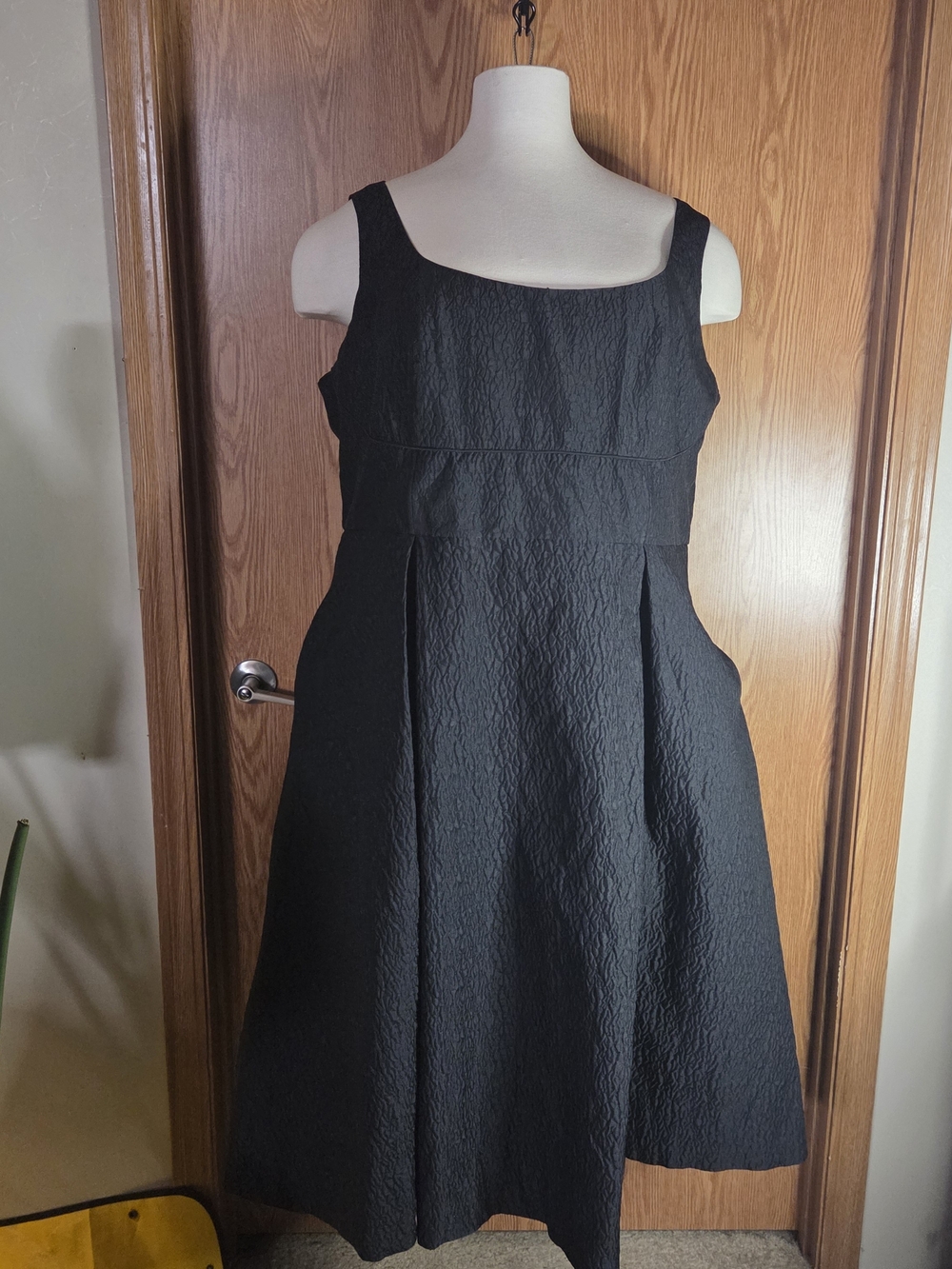 City Chic Black Textured Fit-and-Flare Dress